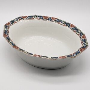 Limoges PL France Vintage Porcelain Blue Red Green Floral Dodecagon Serving Bowl